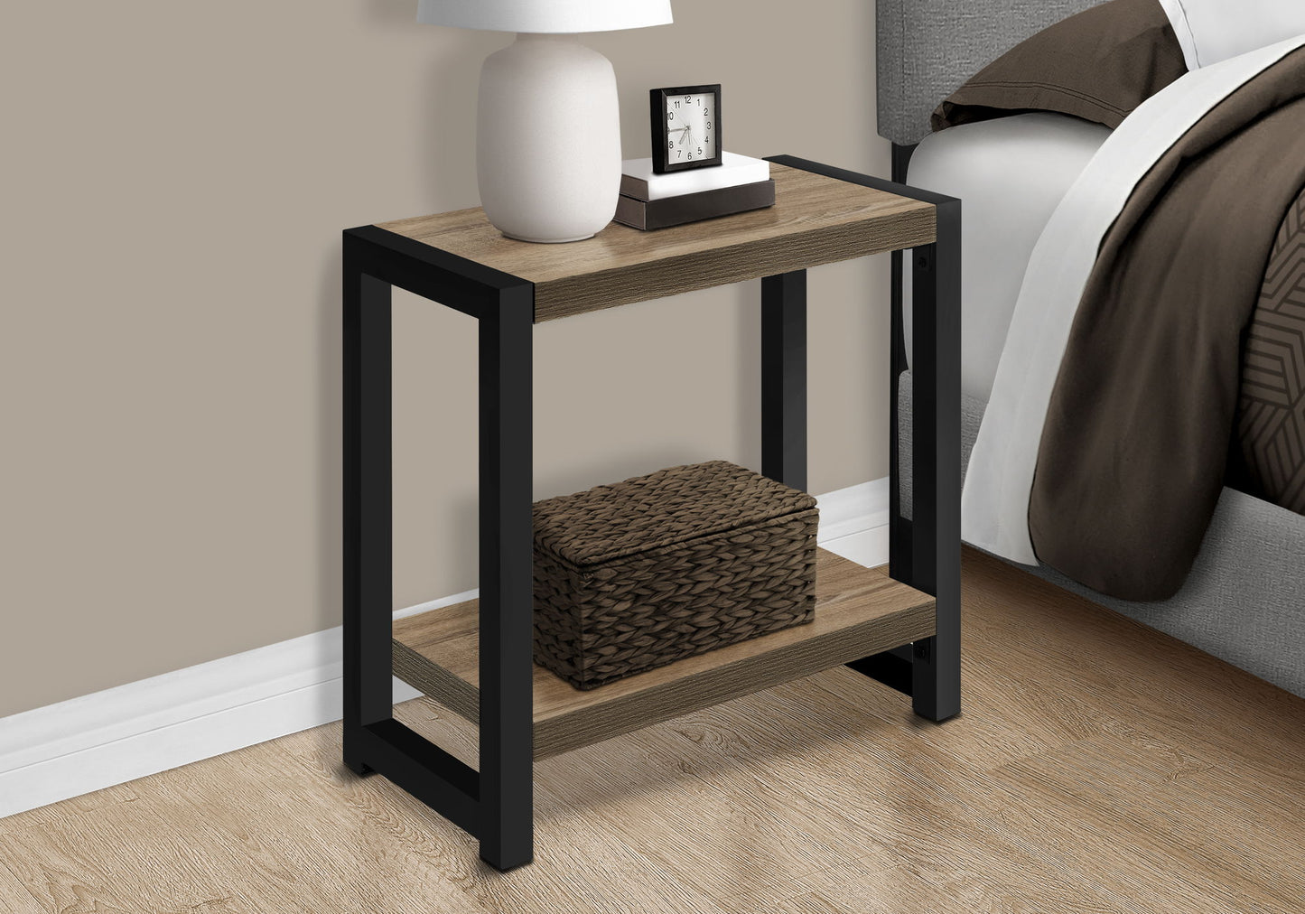 Accent Side Table, Narrow, Small, 2 Tier, Versatile Placement - Taupe