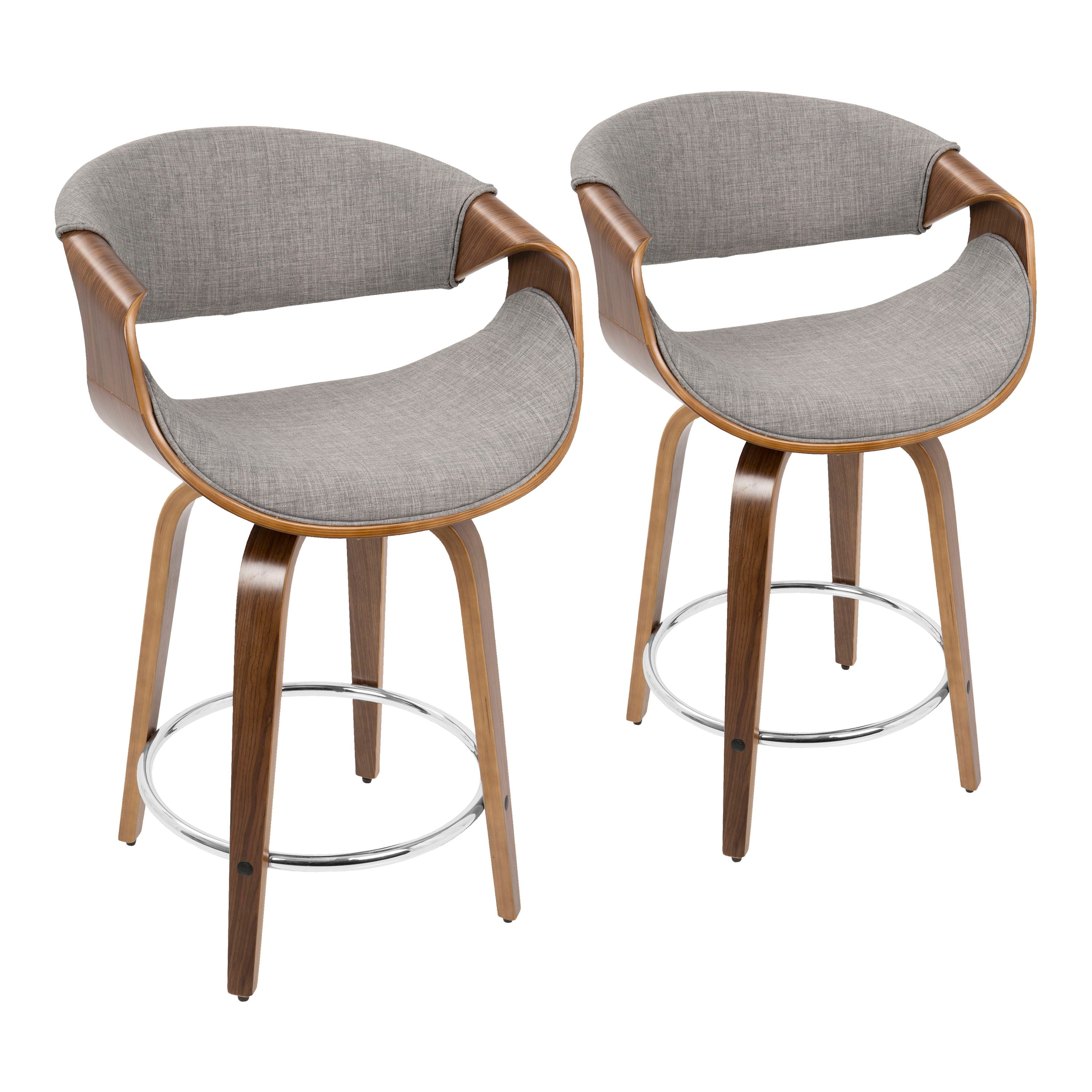 Curvini - Mid-Century Modern Counter Stool (Set of 2) - Walnut / Light Gray