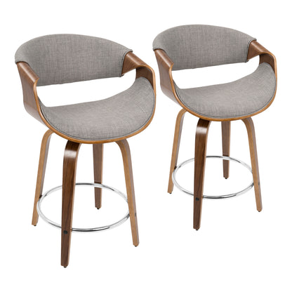 Curvini - Mid-Century Modern Counter Stool (Set of 2) - Walnut / Light Gray