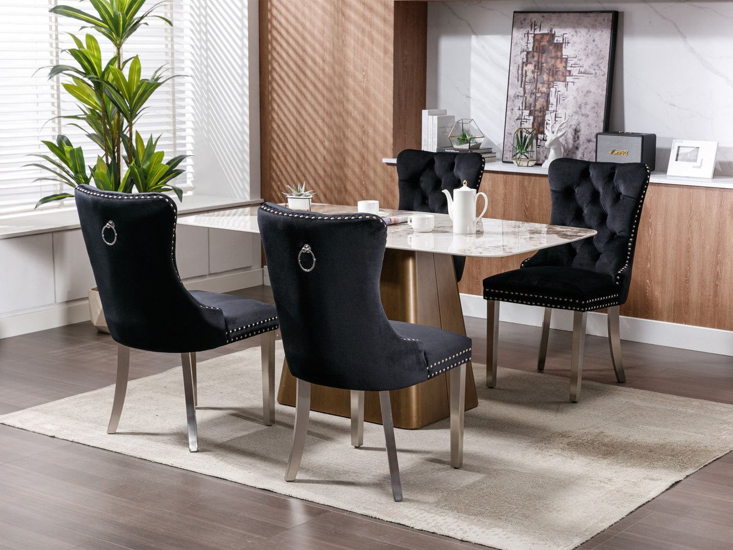 Nikki - Modern, High-End Tufted Solid Wood Contemporary Velvet Upholstered Dining Chair With Chrome Stainless Steel Plating Legs, Nailhead Trim (Set of 2) - Black / Chrome