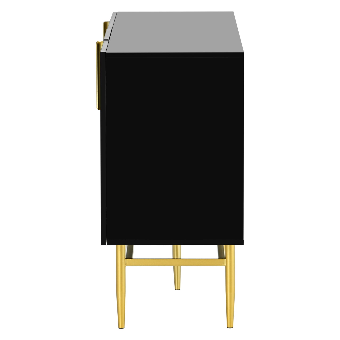 Modern Elegant 4 Door Sideboard Gold Metal Handle Buffet Cabinet For Dining Room, Living Room, Bedroom, Hallway - Black