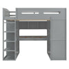 Full Size Loft Bed With Desk, Wardrobes, 4 Drawers And 4 Shelves - Gray