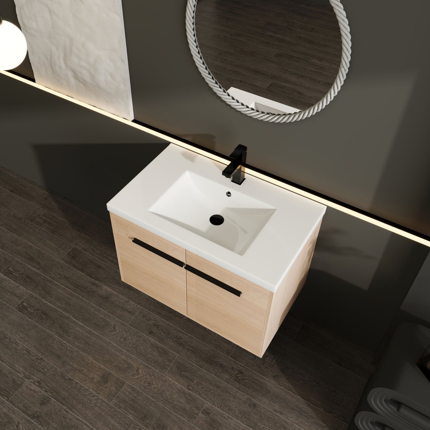 Bathroom Vanity With Resin Countertop Sink, 30" 2 Doors Cabinet Set - Oak