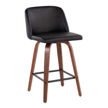 Toriano - Mid-Century Modern Fixed Height Counter Stool With Square Footrest (Set of 2) - Walnut / Black