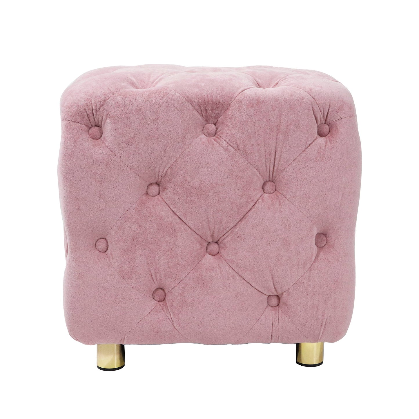 Modern Velvet Upholstered Ottoman, Exquisite Small End Table, Soft Foot Stool, Dressing Makeup Chair, Comfortable Seat For Living Room, Bedroom, Entrance - Pink