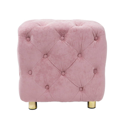 Modern Velvet Upholstered Ottoman, Exquisite Small End Table, Soft Foot Stool, Dressing Makeup Chair, Comfortable Seat For Living Room, Bedroom, Entrance - Pink