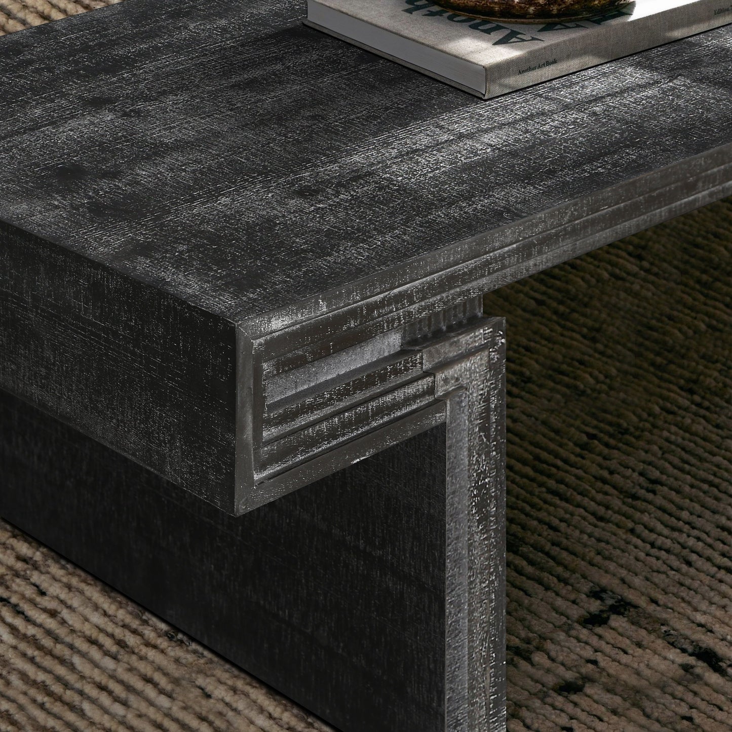 American Vintage Industrial Coffee Table, Premium Reclaimed Wood Texture, Double Tier Structure - Antique Black