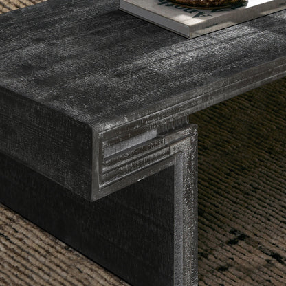 American Vintage Industrial Coffee Table, Premium Reclaimed Wood Texture, Double Tier Structure - Antique Black