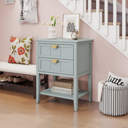2 Drawer Side Table, American Style, End Table, Suitable For Bedroom, Living Room, Study - Light Gray
