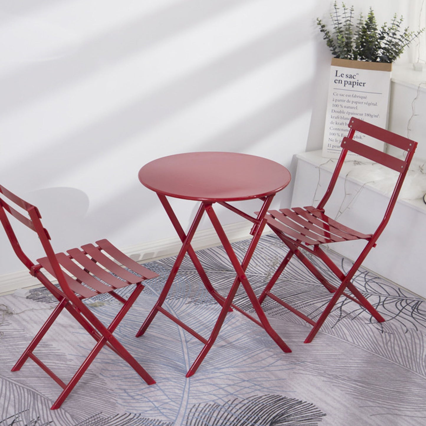 3 Piece Patio Bistro Set Of Foldable Round Table And Chairs - Red