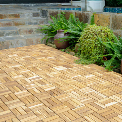 30 Piece Interlocking Deck Tiles Checker Pattern, Square Acacia Hardwood Outdoor Flooring For Patio, Bancony, Pool Side - Yellow