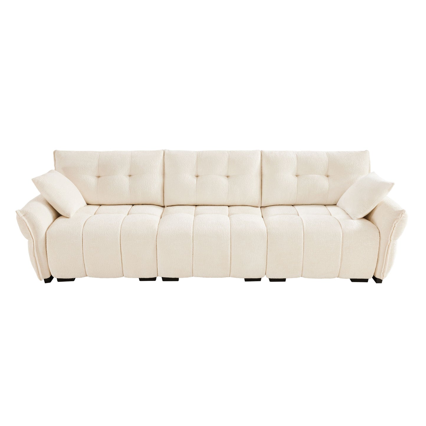 Modern 3 Seater Sofa Set & Pillows Frame, Textured Cover, High Rebound Cushions - White