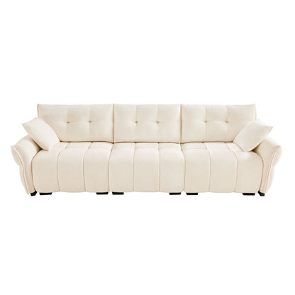 Modern 3 Seater Sofa Set & Pillows Frame, Textured Cover, High Rebound Cushions - White