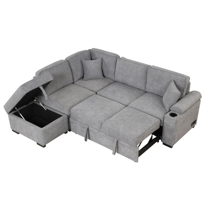 Sleeper Sofa Bed, 2 In 1 Pull Out Sofa Bed L Shape Couch With Storage Ottoman For Living Room, Bedroom Couch And Small Apartment - Gray