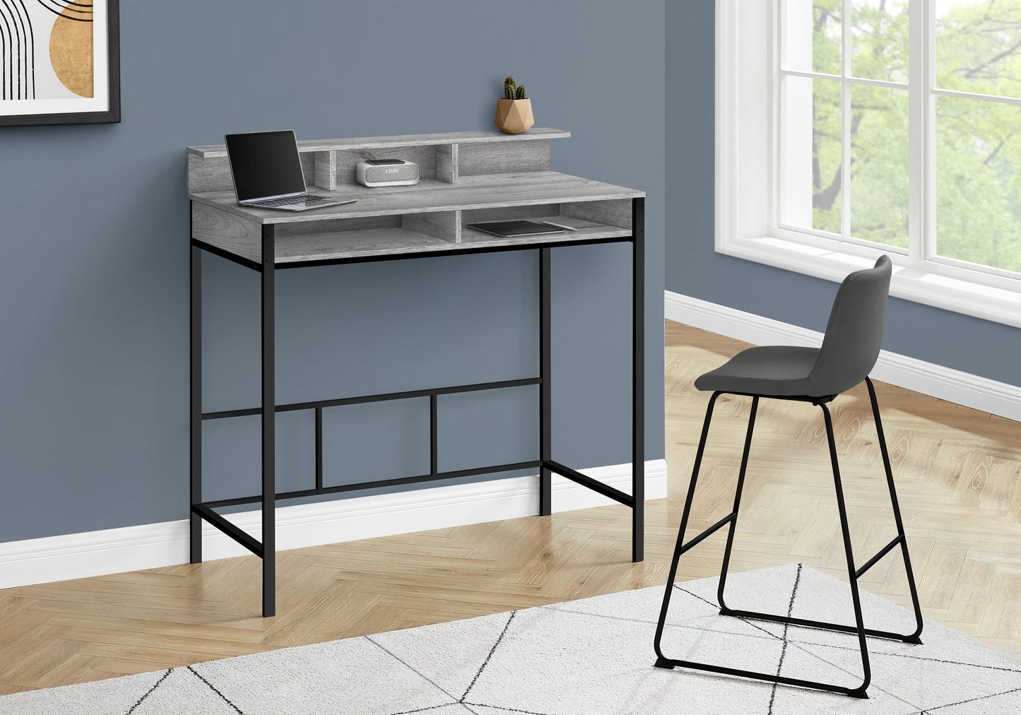 Computer Desk, Home Office, Standing, Storage Shelves, Laptop, Contemporary & Modern - Gray