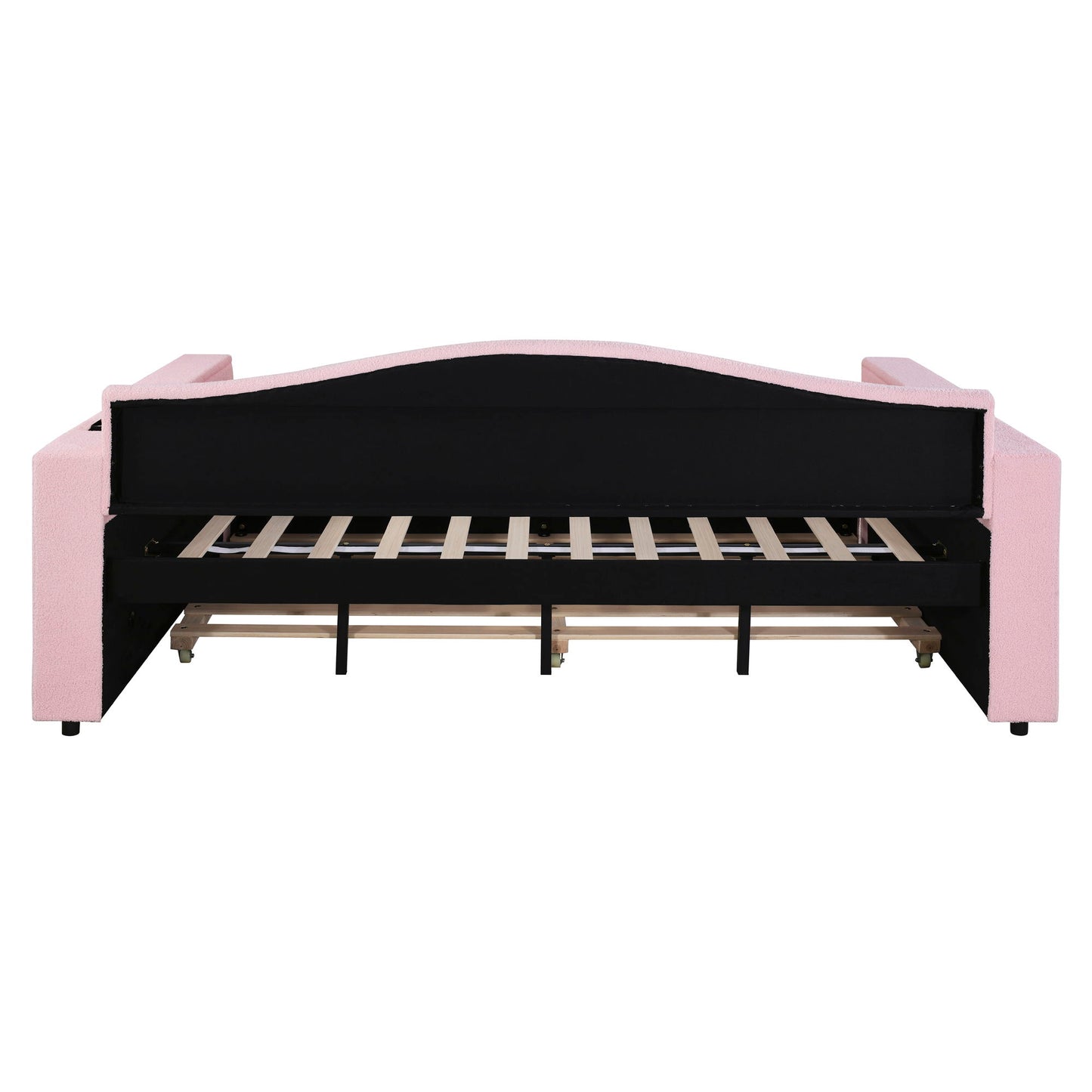 Full Size Upholstered Daybed With Storage Armrests, Trundle And Latest Integrated Bluetooth Audio System, Teddy Fleece - Pink