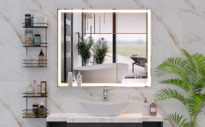 LED Bathroom Vanity Mirror Wall Mounted Adjustable White / Warm / Natural Lights Anti-Fog Touch Switch With Memory Modern Smart Large Bathroom Mirrors - Silver