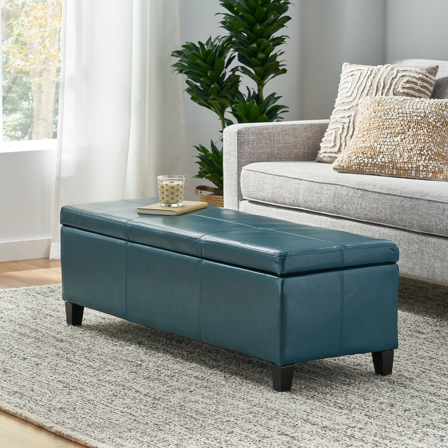 Glouster - Contemporary Storage Ottoman With Upholstered - Teal