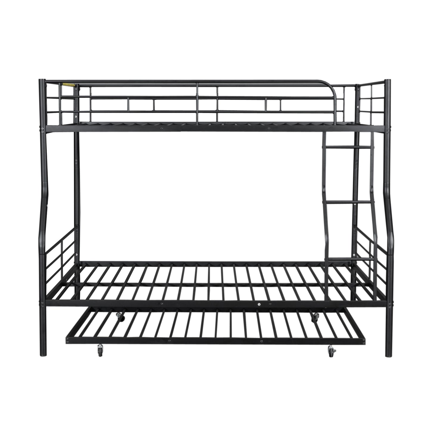 Full Long Over Queen Metal Bunk Bed With Trundle - Black