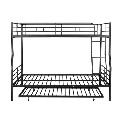 Full Long Over Queen Metal Bunk Bed With Trundle - Black