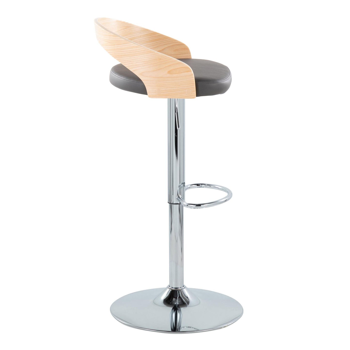 Grotto - Mid-Century Modern Adjustable Height Barstool With Swivel With Oval Footrest (Set of 2) - Chrome / Natural / Gray