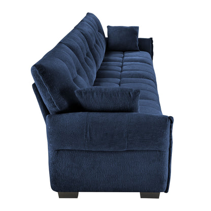 Modern 3 Seater Sofa Set And Pillows Frame, Textured Cover - Blue