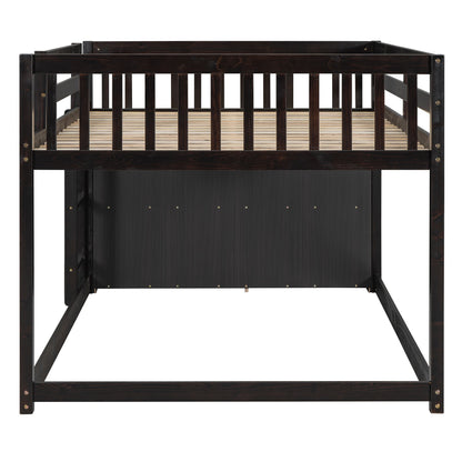 Full Over Full Bunk Bed With Storage Drawers And Shelves - Espresso