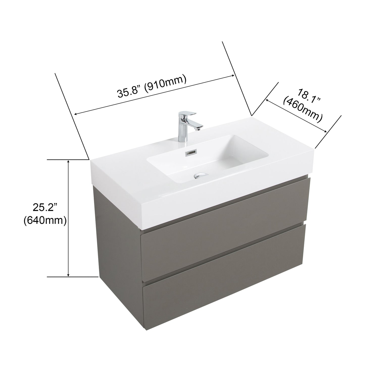 Alice - 36" Bathroom Vanity With Sink, Large Storage Wall Mounted Floating Bathroom Vanity For Modern Bathroom, One-Piece Sink Basin Without Drain And Faucet - Gray / White