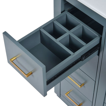 Bathroom Vanity With Ceramic Sink Combo, Frame Bathroom Storage Cabinet, Freestanding Vanity Set With 3 Drawers & Soft Closing Doors - Blue