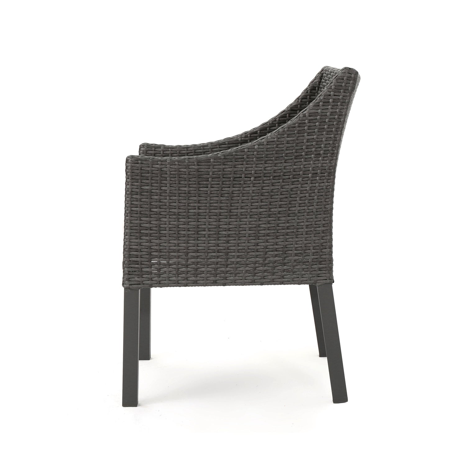 Outdoor Rattan Dining Chair With Straight Legs And Sloped Arms (Set of 2) - Gray / Silver