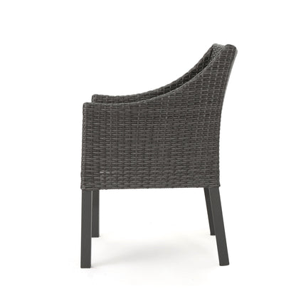 Outdoor Rattan Dining Chair With Straight Legs And Sloped Arms (Set of 2) - Gray / Silver