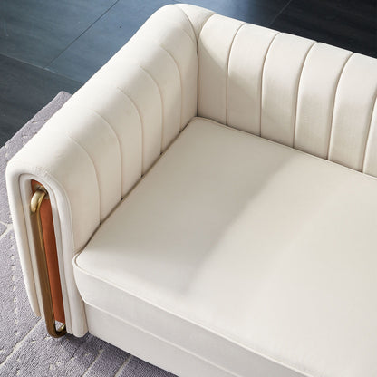 Contemporary Velvet Sofa Couch For Living Room - Beige