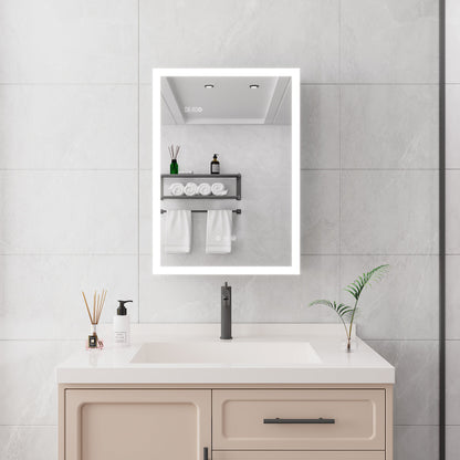 Bathroom Medicine Cabinet With Lights, LED Medicine Cabinet With Mirror, Lighted Medicine Cabinet With Defogger, Dimmer, Digital Clock & Temp Display, Surface Mount - Silver