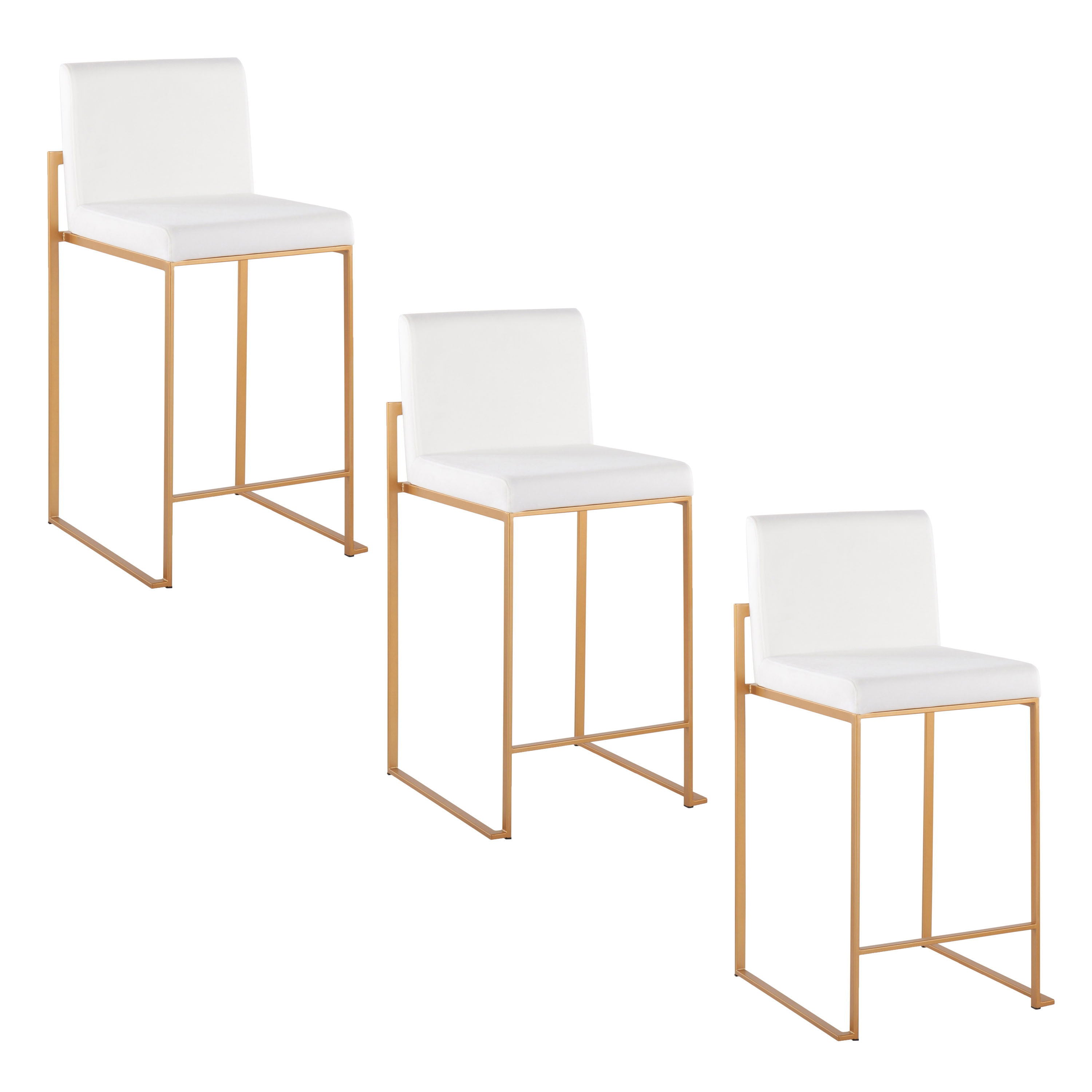 Fuji - Contemporary High Back Counter Stool (Set of 3) - Gold / White
