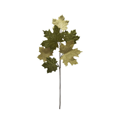 Velvet Maple Leaf Spray, Botanicals Decor For Harvest Festival Fall Festival & Thanksgiving Table Decorations (Set of 6) - Green