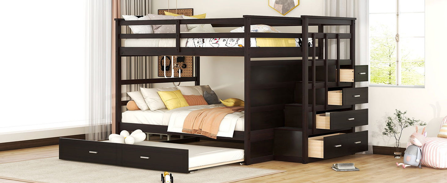 Full Over Full Bunk Bed With Twin Size Trundle And Staircase - Espresso