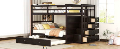Full Over Full Bunk Bed With Twin Size Trundle And Staircase - Espresso