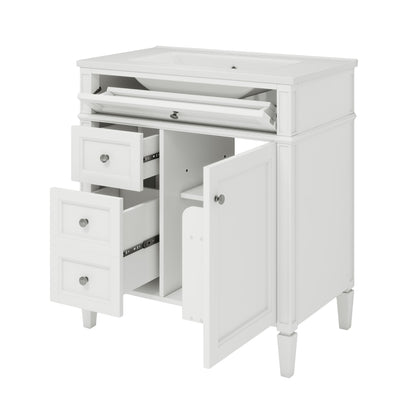 Bathroom Vanity & Top Sink, Modern Bathroom Storage Cabinet, 2 Drawers And A Tip-Out Drawer, Single Sink Bathroom Vanity - White