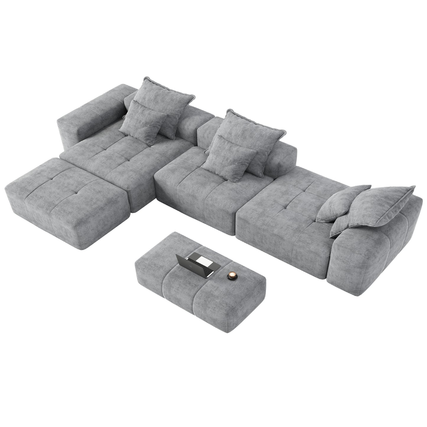 Modern Oversized Modular Sectional Sofa, Sparkling Fabric Soft Cushion Sofa With 6 Pillows, 6 Pieces Diy Combination Tufted Sofa, No Assembly Required - Gray