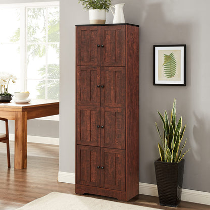 Tall Storage Cabinet With 8 Doors And 4 Shelves, Wall Storage Cabinet For Living Room, Kitchen, Office, Bedroom, Bathroom - Walnut