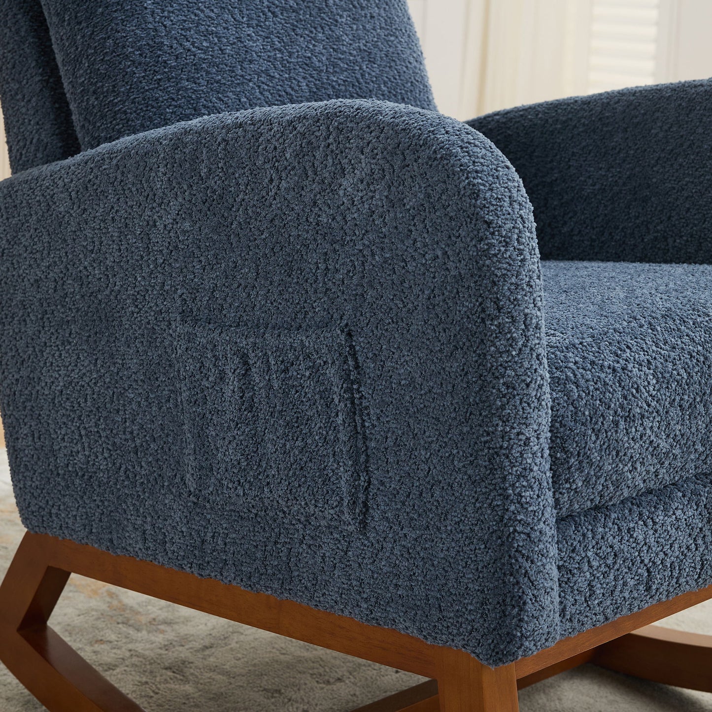 Rocking Chair For Nursery, High Back Glider Chair With Retractable Footrest, Side Pocket, Rocking Accent Armchair With Rubber Wood Legs For Living Room / Bedroom - Navy