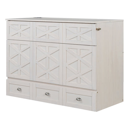Full Size Murphy Bed With Large Drawers - Brushed White