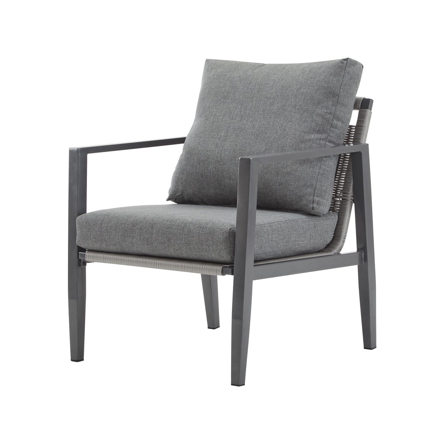 Modern Aluminum Lounge Chair With Rope Accents And Cushions For Indoor And Outdoor Spaces - Gray