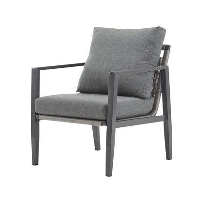 Modern Aluminum Lounge Chair With Rope Accents And Cushions For Indoor And Outdoor Spaces - Gray