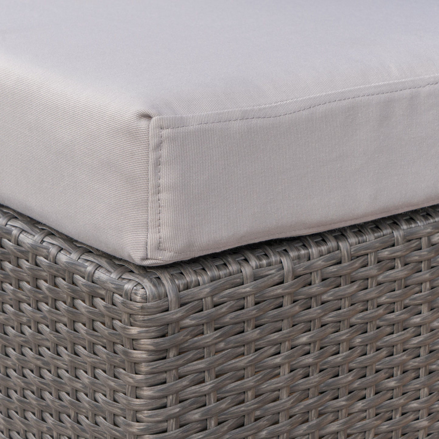 Santa Rosa - Outdoor Lounge Ottoman Rattan Waterproof Fabric - Gray / Silver