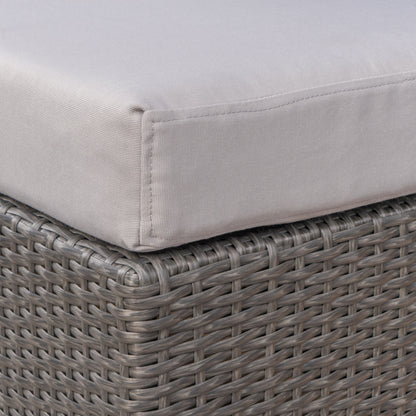 Santa Rosa - Outdoor Lounge Ottoman Rattan Waterproof Fabric - Gray / Silver