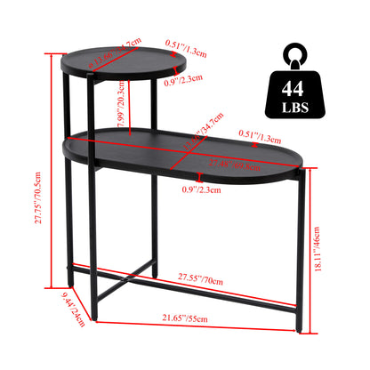Round Coffee Table With Storage Tray 2 Tier Oval End Tables Wooden Small Side Table For Living Room - Black