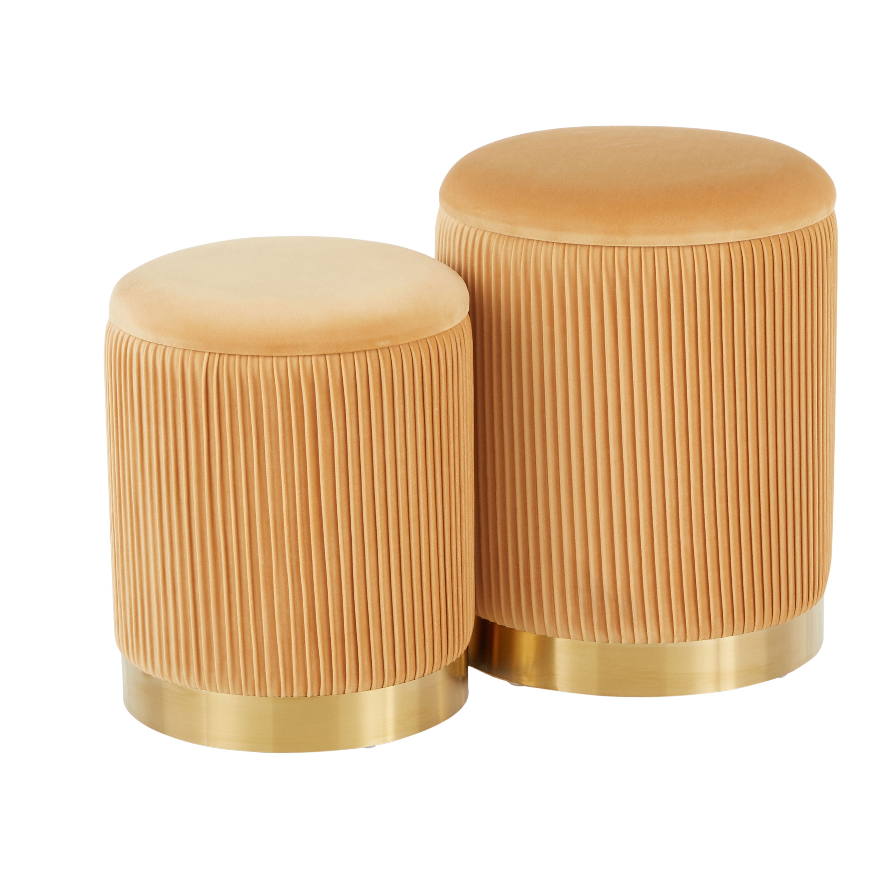 Marla - Contemporary Nesting Pleated Ottoman Set - Gold / Orange