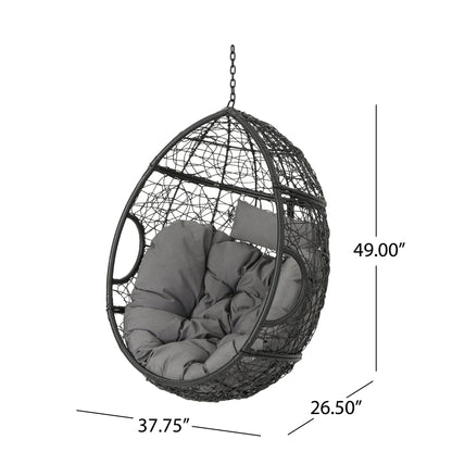 Kylie - Boho Style Hanging Basket Chair Rattan With Water Resistant Cushions - Gray