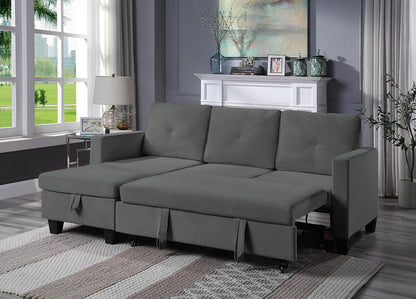 Nova - Velvet Reversible Sleeper Sectional Sofa With Storage Chaise - Dark Gray